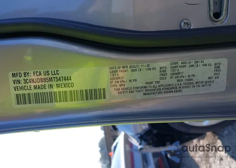 2021 Jeep Compass Latitude 4X4 из США, поврежденный, VIN 3C4NJDBB5MT547444